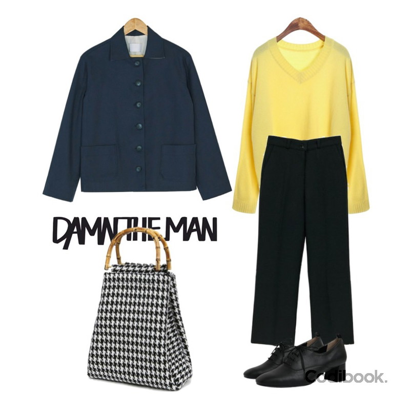 insta @thewriting,BANHARU simple cotton jacket,ROCOSIX jelly V-neck KN등을 매치한 코디