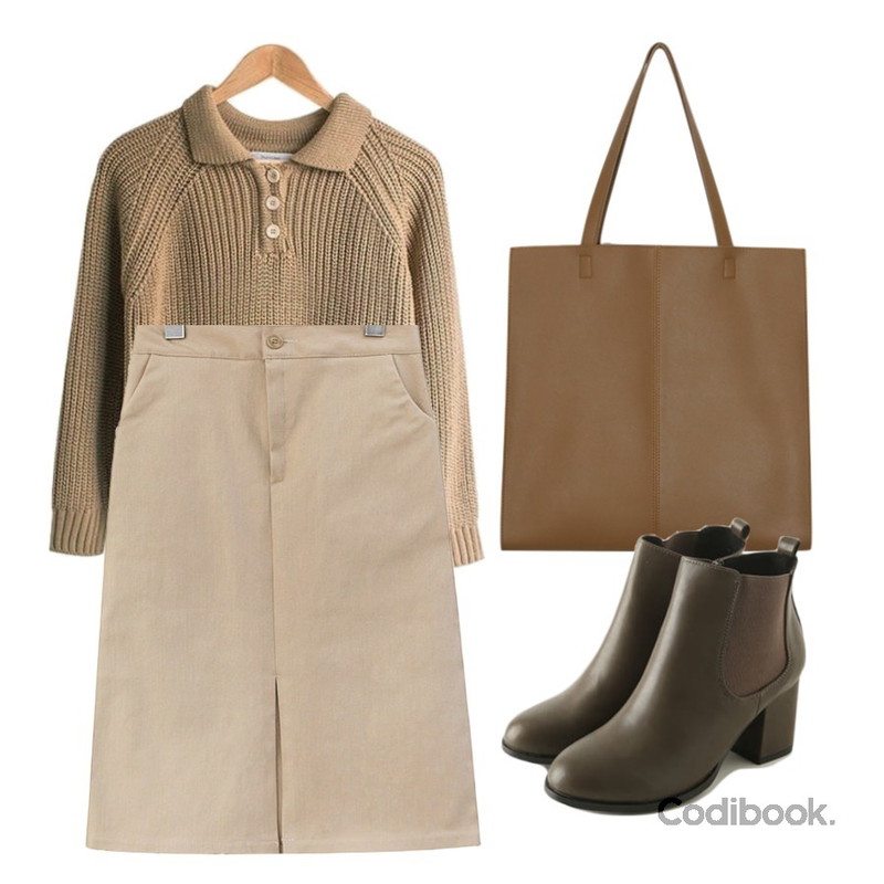 From Beginning Wide square shopper bag_K (size : one),MASHYELLOW 더데이 볼륨 카라 니트 티,common unique [SKIRT] H LINE FRONT SLIT MIDI SKIRT등을 매치한 코디