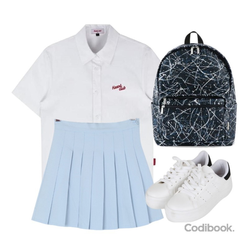 BULLANG GIRL 위드유테니스SK(5컬러 당일출고),BULLANG GIRL 뒷굽컬러운동화,MIXXMIX Heart Coloration Shirts등을 매치한 코디