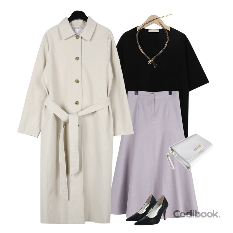 Reine Detail Mix Necklace,From Beginning Slop modal u-neck T_K (size : free),daily monday Soft flare skirt등을 매치한 코디