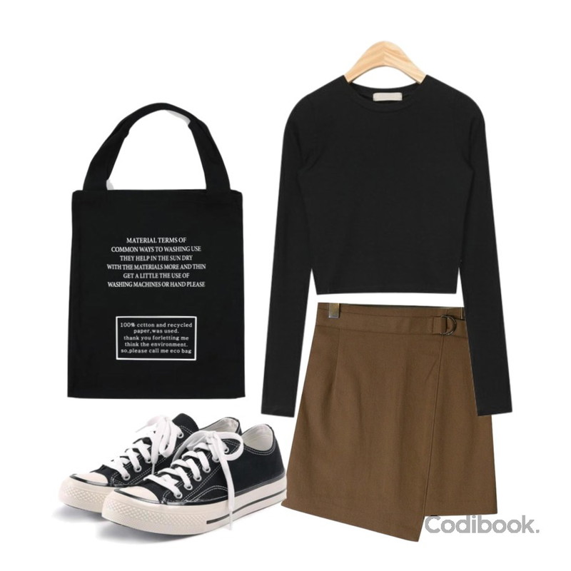 SOMEDAYS 레이 벨트스커트(3color),ROCOSIX simple coton sneakers,AIN new golgi crop T등을 매치한 코디