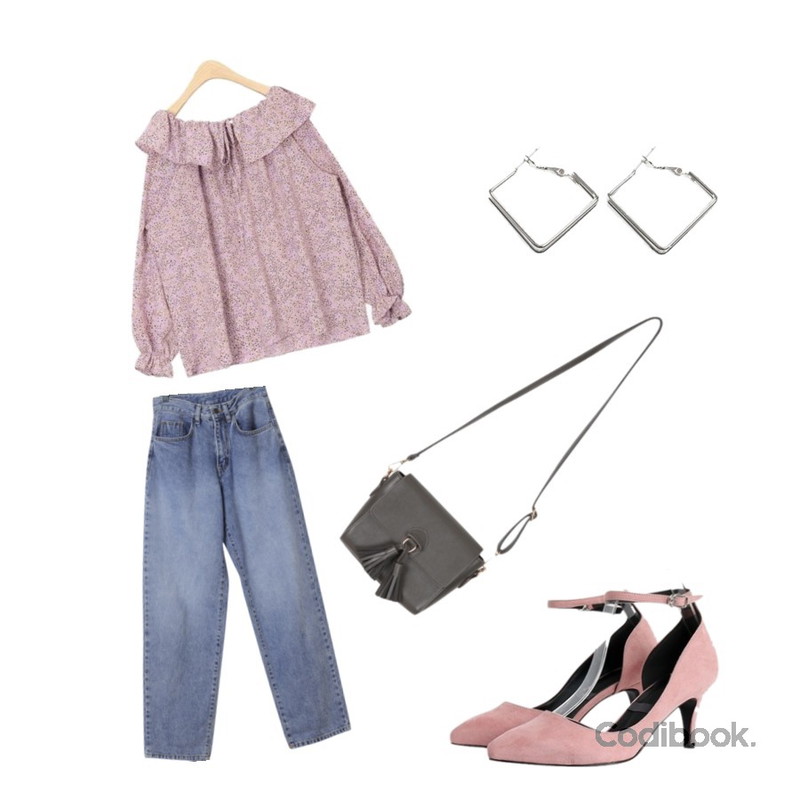 Monobabie [RP1571M] 엘로네7cm/9cm                                                                    7cm/9cm 2TYPE HEEL★,OBBANG STYLE 더크 오버핏 일자데님팬츠,AIN dot frill spring blouse등을 매치한 코디