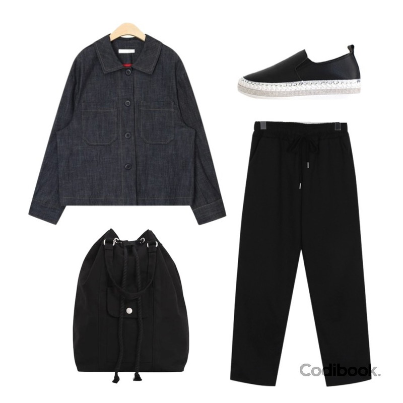 AIN two pocket cotton jacket,From Beginning Band cotton baggy pants_H (size : free),LOVELY SHOES 스파클 슬립온 3cm 4종택1등을 매치한 코디