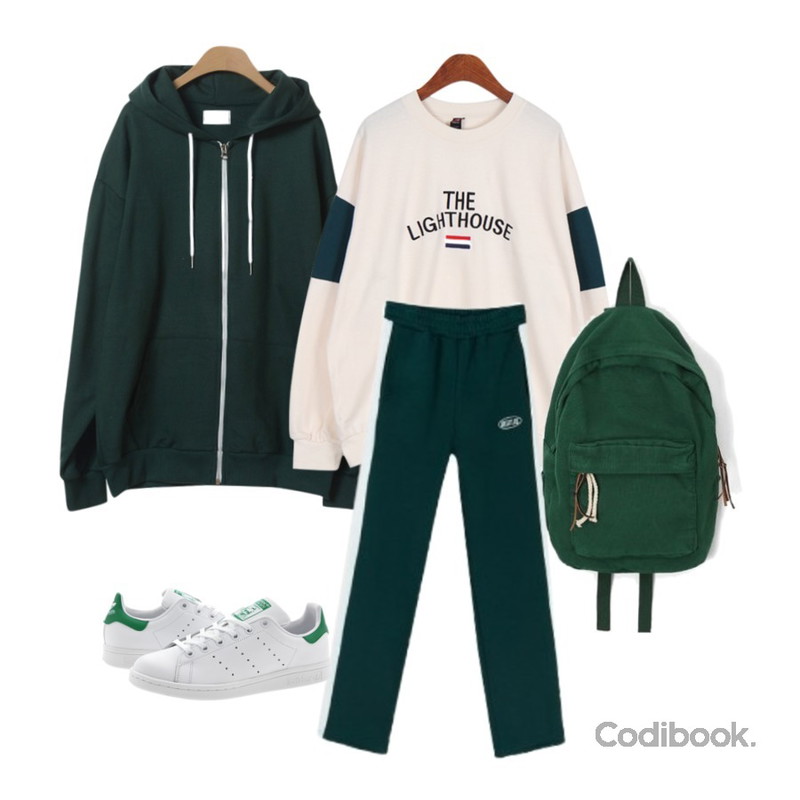 MIXXMIX Track Logo Banding Pants (기모),Dailyco 라이트맨투맨-mtm★MD추천★,OBBANG STYLE 텔미 무지 후드집업등을 매치한 코디