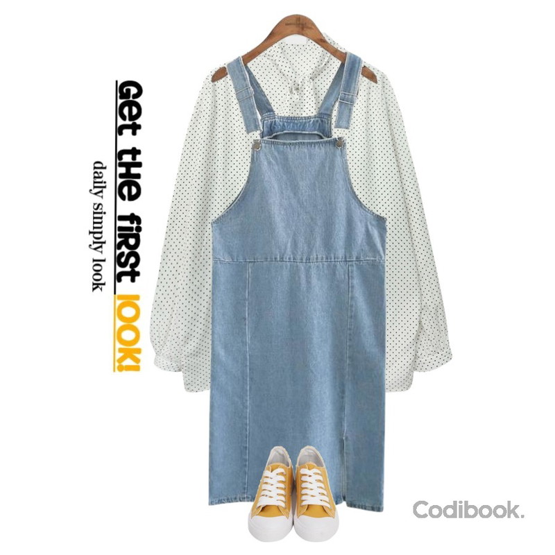 common unique [OPS] SLIT OVERALL DENIM OPS,From Beginning Purcell cotton sneakers_M (size : 230,235,240,245,250),GIRLS RULE 도트 타이 블라우스 (bl377)등을 매치한 코디