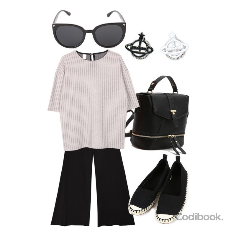 biznshoe Baseball stripe tee (3color),LOVELY SHOES 빅마 백팩,common unique [BOTTOM] TRAINING WIDE PANTS등을 매치한 코디