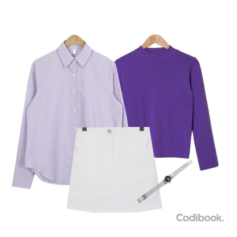 From Beginning Daily cotton mini skirt_B (size : free),AWAB 린스트라이프셔츠,MASHYELLOW [기획특가] 틴트 스프링 하이 라운드 니트 티등을 매치한 코디