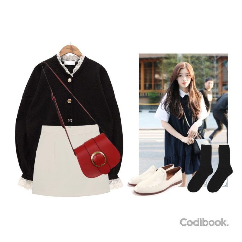 AWAB 로핀스커트,common unique [OUTER] LOVELY LACE JEWELRY CARDIGAN,정채연등을 매치한 코디