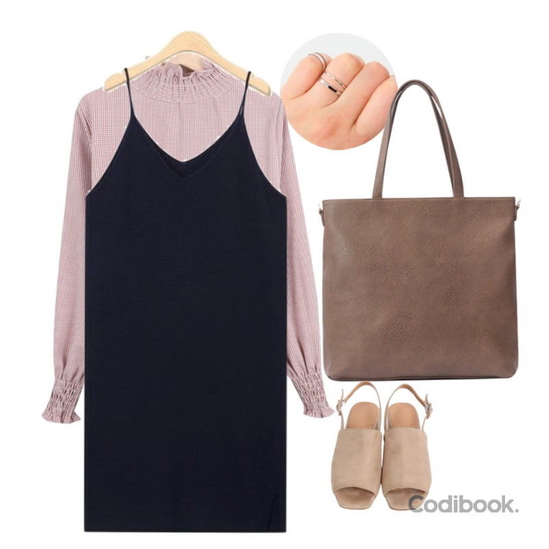biznshoe Simple tote bag (5color),From Beginning Silver metal 10 set ring_H  (size : one),myblin 프릴 밴딩 체크 블라우스등을 매치한 코디