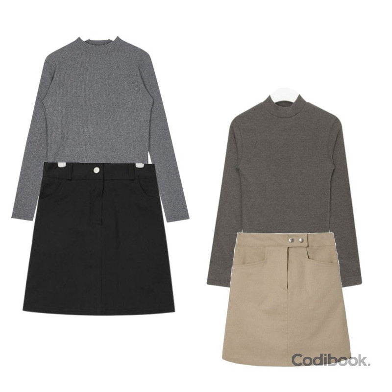 AIN " FRESH A " slim golgi T (6 colors),AIN FRESH A warm inner T,AIN mary cotton mini skirt등을 매치한 코디