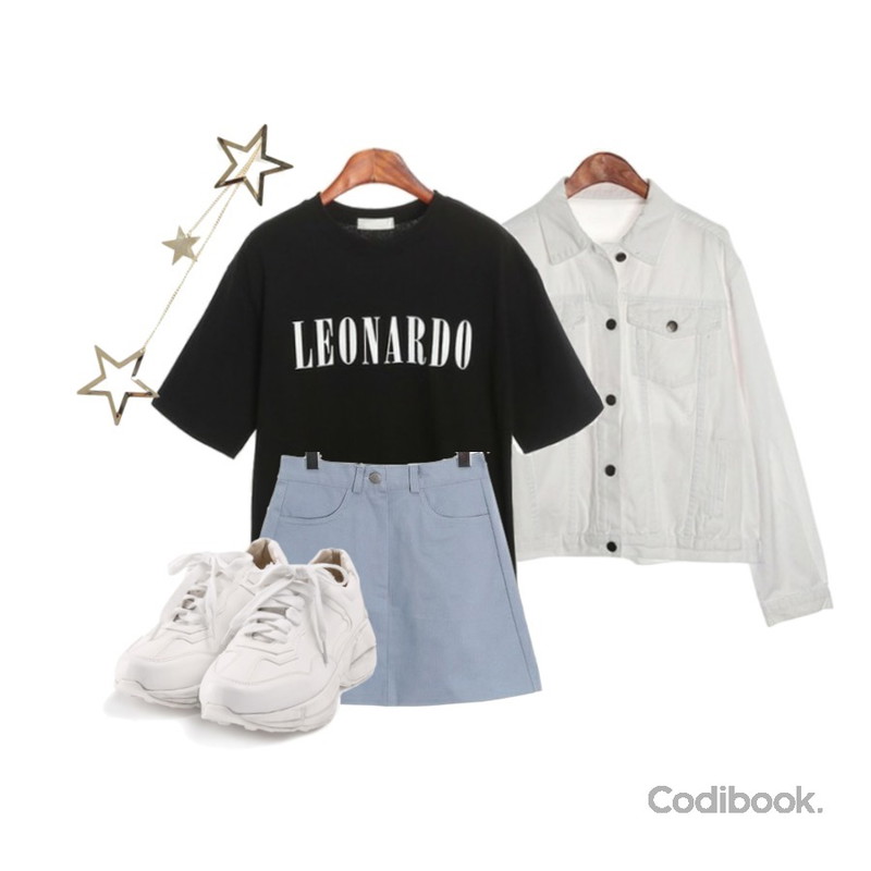 ROCOSIX leon t-shirt,ROCOSIX must cotton JK,ROCOSIX 디키 레터링 코튼 스커트등을 매치한 코디