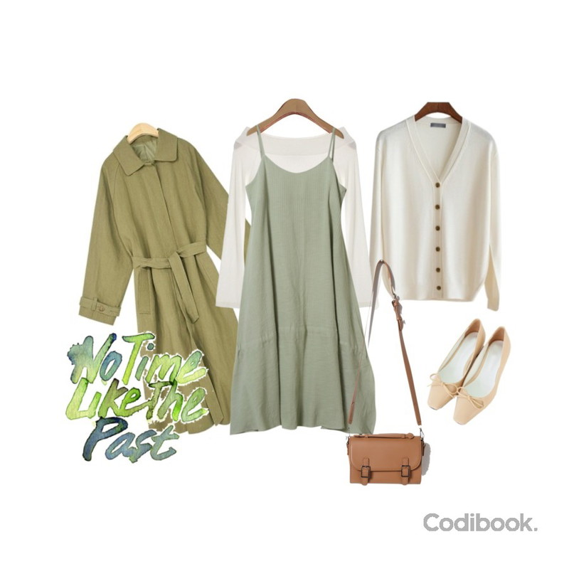 JCOMMA 케이트 가디건,AIN wearable linen trench coat,ROCOSIX 루이 오프 크롭 티셔츠등을 매치한 코디