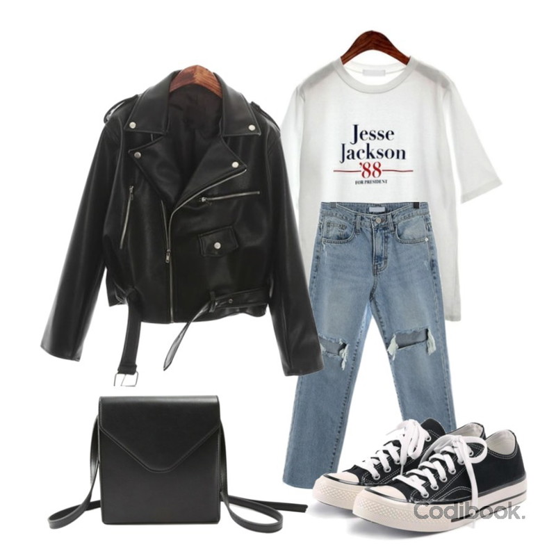 ROCOSIX jackson lettering T,ROCOSIX liver rider JK,ROCOSIX fresh cutting denim PT등을 매치한 코디