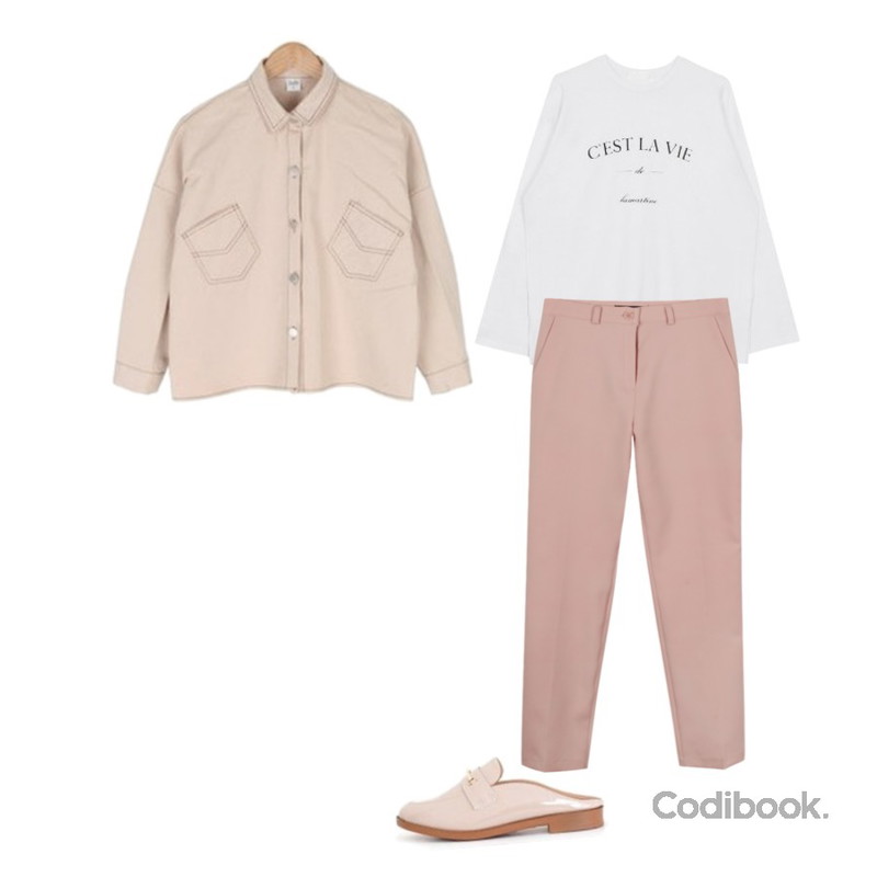 daily monday Have slim slacks,BULLANG GIRL 아래쪽화살JK,biznshoe C\'est lavie tee (2color)등을 매치한 코디