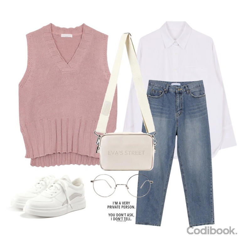 biznshoe Pocket cuffs shirt,biznshoe V-neck knit vest (4color),ROCOSIX 키오빈 스니커즈등을 매치한 코디