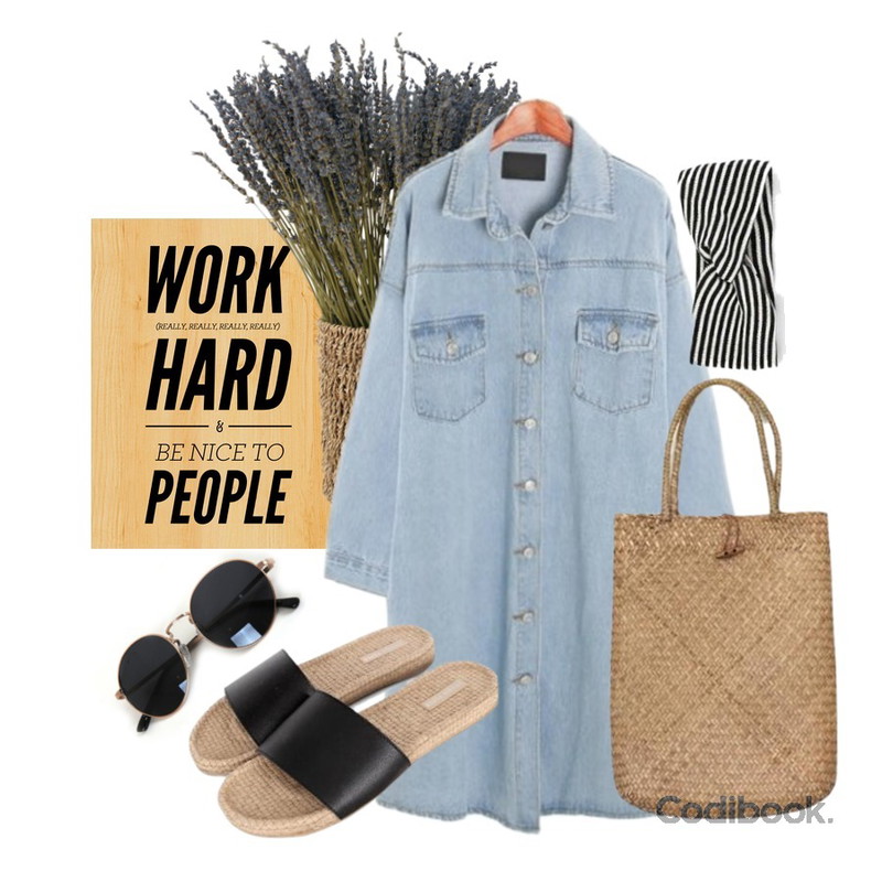 work hard,Zemma World Elson (썬글),lavender등을 매치한 코디