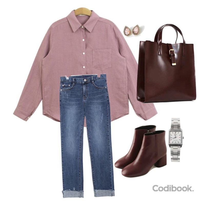 MOMORIT [최저가] 사각 버클 크로스백 (3color),common unique [BOTTOM] WASHING ROLL UP DENIM PANTS,TODAY ME [shirt]리페어 셔츠(베이직 기본  카라 썸머 린넨 남방BL)등을 매치한 코디