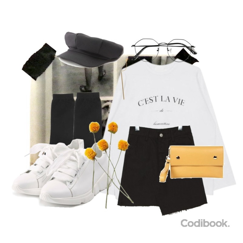 black magazine,biznshoe C\'est lavie tee (2color),common unique [SKIRT] CUTTING POINT UNBAL SKIRT등을 매치한 코디