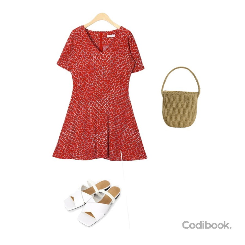 AIN crossing strap shoes (230-250),From Beginning Paper straw picnic bag_S (size : one),AIN charming mini ops등을 매치한 코디