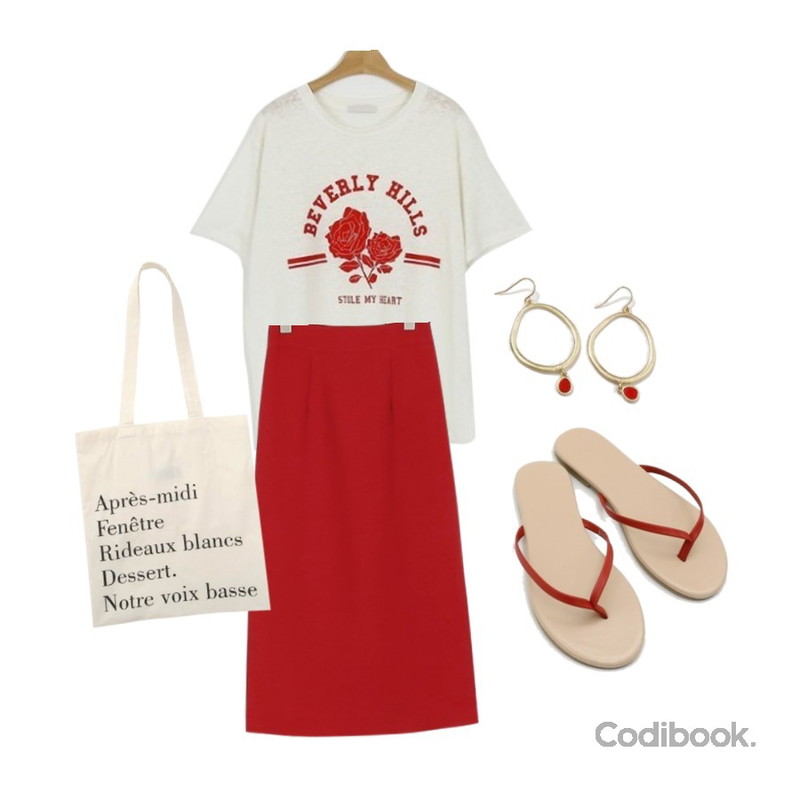 From Beginning Made_acc-009_french cotton bag (size : one),somedayif ricot skirt (3colors),somedayif linen rose tee (4colors)등을 매치한 코디