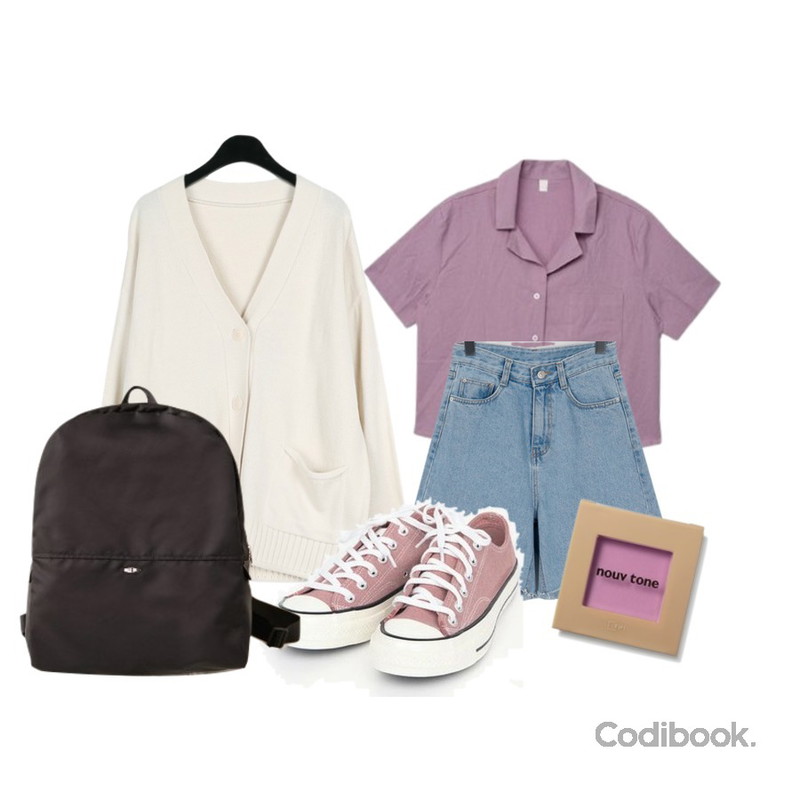 daily monday Mild adorable cardigan,MIXXMIX Half Crop Linen Pocket Shirt,From Beginning Loy denim cutting shorts_K (size : S,M,L,XL)등을 매치한 코디