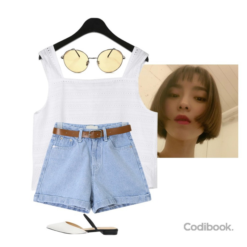 ㅇㅇ,AIN kid belt set denim pants (s, m),daily monday Lovely frill string sleeveless등을 매치한 코디