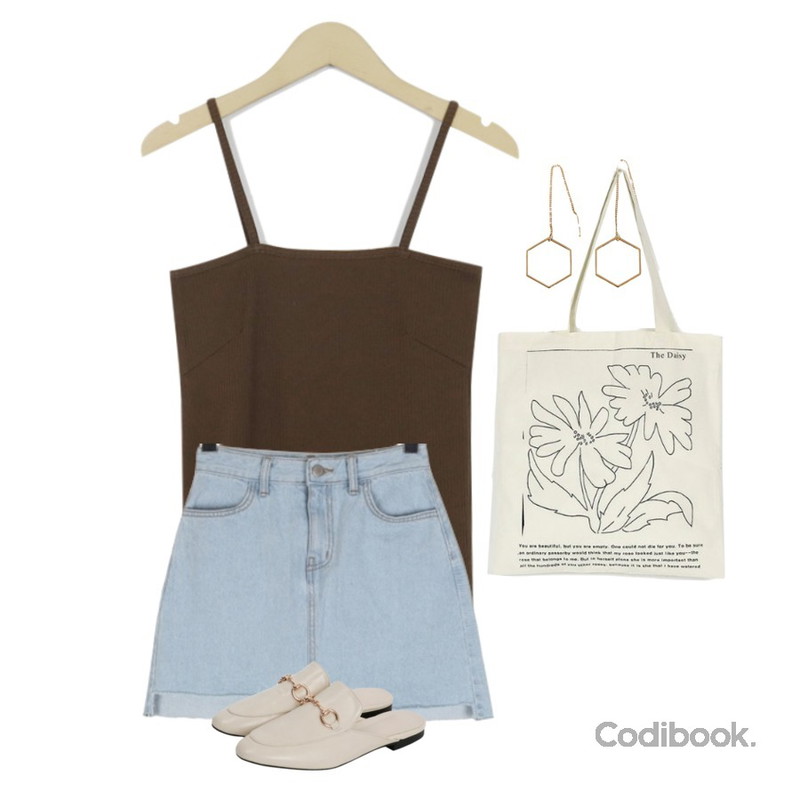 From Beginning Ella slim golgi sleeveless_M (size : free),BANHARU hexagon pendant drop earring,BULLANG GIRL 언발시크릿데님SK등을 매치한 코디
