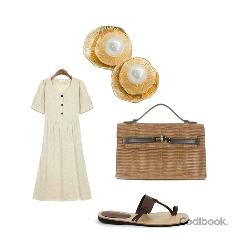 MASHYELLOW 로코코 진주 플라워 이어링,daily monday Toe line strap slliper,UPTOWN HOLIC 셀리드 bag (*2color)등을 매치한 코디