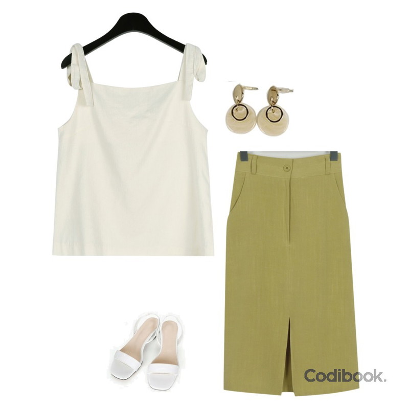 AIN clean strap heel (230-250),From Beginning Page linen slit skirt_H (size : free),daily monday French shoulder tie sleeveless등을 매치한 코디
