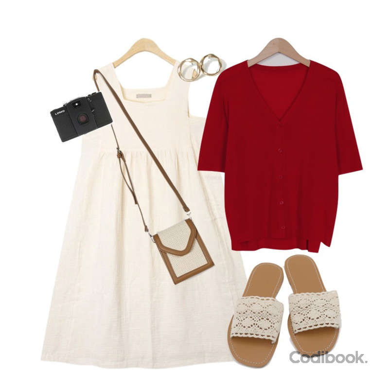 LOMO,daily monday Square linen mini bag,AIN berry square neck ops등을 매치한 코디