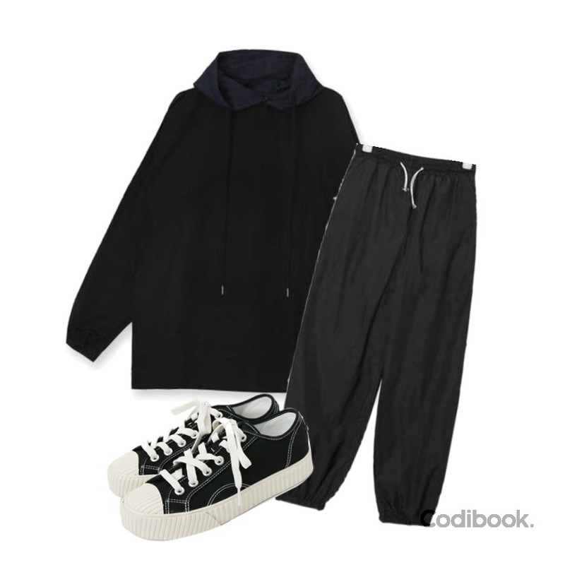daily monday Simple every day sneakers,AIN unique jogger pants,openthedoor flimsy hood wind breaker (4 color) - UNISEX등을 매치한 코디
