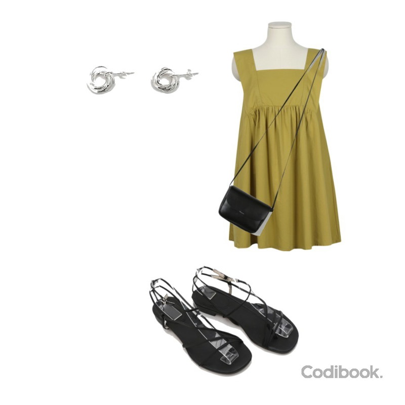 daily monday Flimsy line sandals,daily monday Useful simple mini bag,From Beginning Mini baby doll ops_S (size : free)등을 매치한 코디