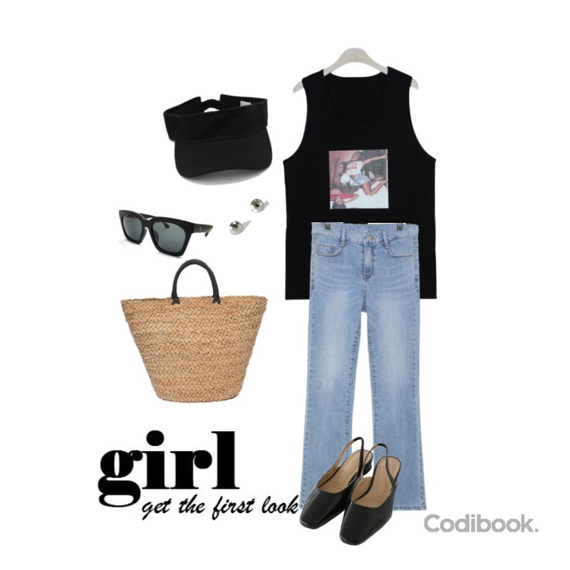 AIN wood big tote bag,common unique [BOTTOM] CLEAR BLUE BOOTS DENIM PANTS,GIRLS RULE [남여공용] 파티 걸즈 나시 (t5145)등을 매치한 코디