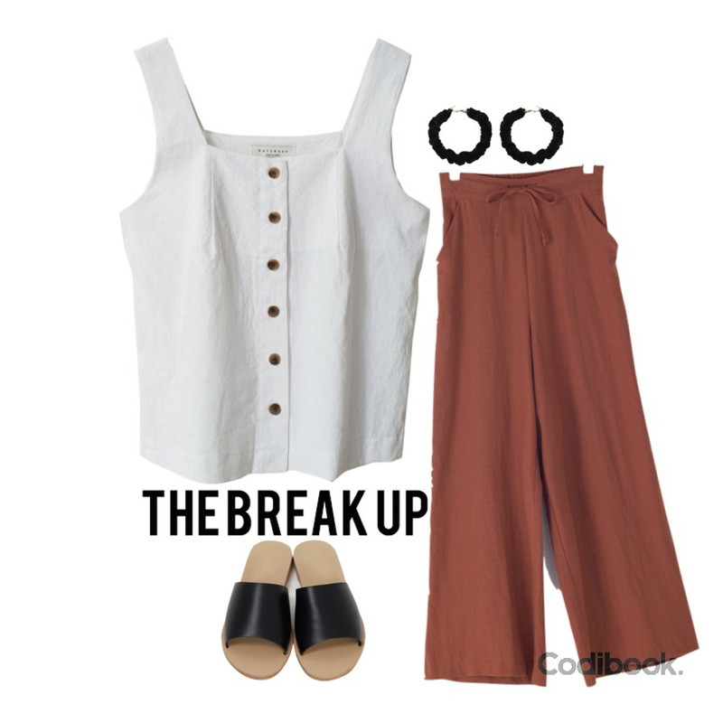 BANHARU banding high waist maxi pants,openthedoor zigzag velvet circle earing,OBBANG STYLE 송이 린넨나시등을 매치한 코디