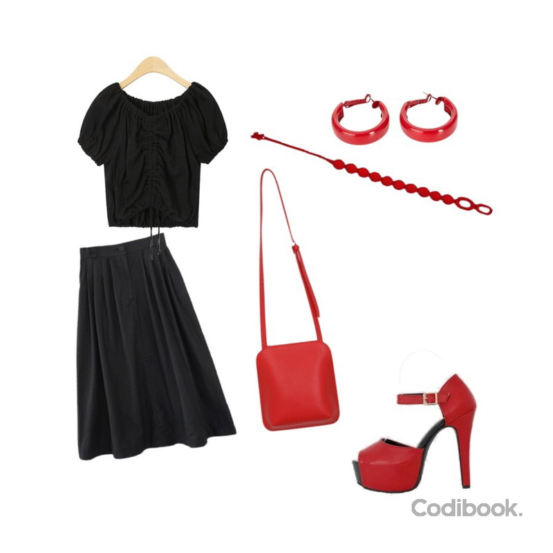 LOVELY SHOES 그레아 스트랩 킬힐 13cm,AFTERMONDAY crispy cotton skirt (4colors),AIN lady mini string blouse등을 매치한 코디