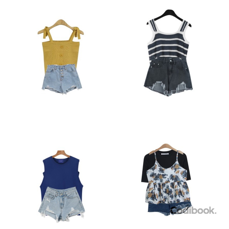 From Beginning Motor damage cutting shorts_M (size : S,M,L),BLINGIT 단추니트끈나시,daily monday Bold line summer knit sleeveless등을 매치한 코디