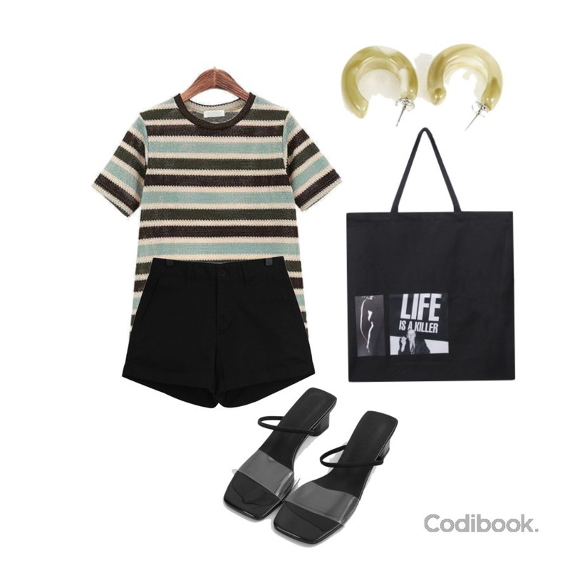 TODAY ME 로스카 팬츠,ROCOSIX 리지 티셔츠,SUNSHINE WITH ME 실리-shoes등을 매치한 코디