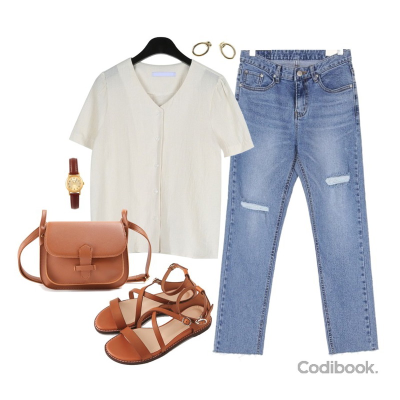 ROCOSIX cube square cross bag,UPTOWN HOLIC 카운드 pants,daily monday Adorable button blouse등을 매치한 코디