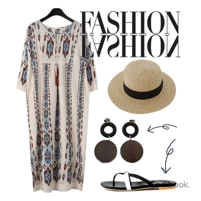 Zemma World Chouette hat,daily monday Ethnic tassel long one-piece,LOVELY SHOES 피칸 쪼리 슬리퍼 1cm등을 매치한 코디