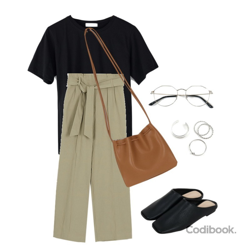 From Beginning Classy basic mule_H (size : 225,230,235,240,245,250),BANHARU daily round neck cotton tee,somedayif strap belt pintuck pants (3colors)등을 매치한 코디