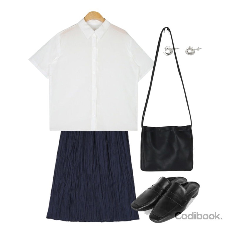 AIN so basic half shirts,AIN crease point long skirt,AIN simple mood bloafer (225-250)등을 매치한 코디