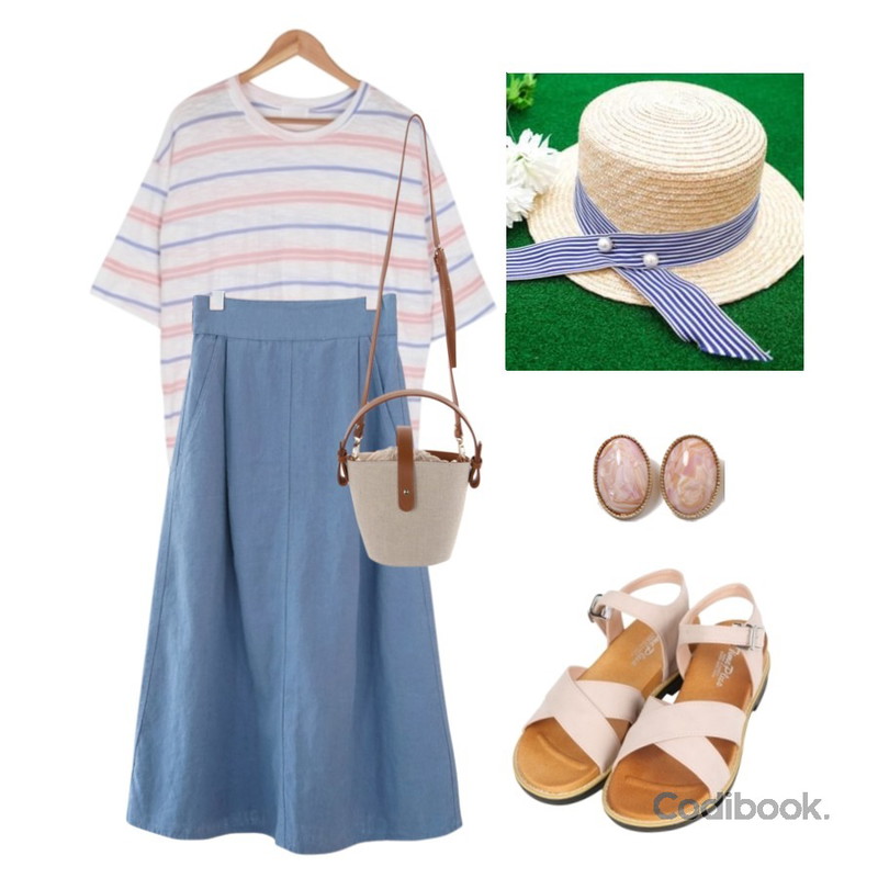 BULLANG GIRL 상코미달코미T,AFTERMONDAY linen balance skirt (4colors),UPTOWN HOLIC 바구니 bag (*2color)등을 매치한 코디