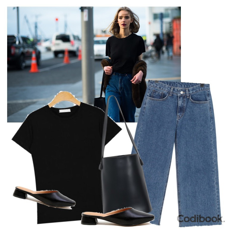 ㅇㅅㅇ,about moon 로히 미들힐 뮬 슬리퍼 (5 color),AIN joy span harf T등을 매치한 코디