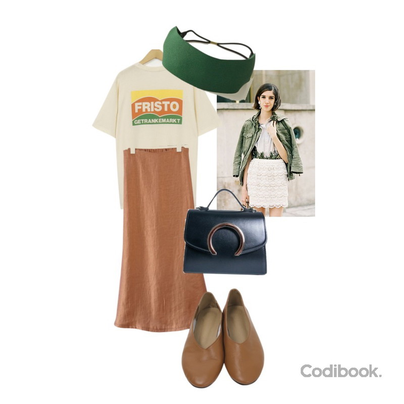 사진,From Beginning Fristo cozy cotton T_S (size : free),AFTERMONDAY dreamlike silky skirt (3colors)등을 매치한 코디