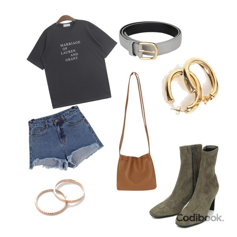 openthedoor gold simple belt (3 color),TODAY ME 메리지 티셔츠,BULLANG GIRL 너도나도입는바지P등을 매치한 코디