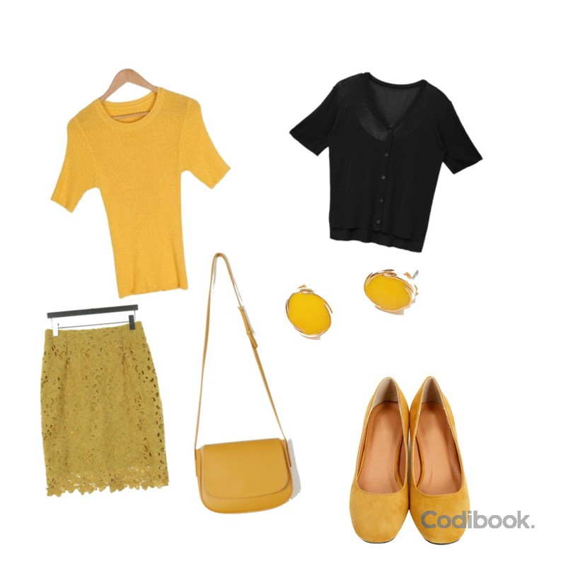 UPTOWN HOLIC 뉴 빅플라워 sk (*4color),BULLANG GIRL 스윗드림니트반팔T,MIXXMIX V-neck Soft Cardigan등을 매치한 코디