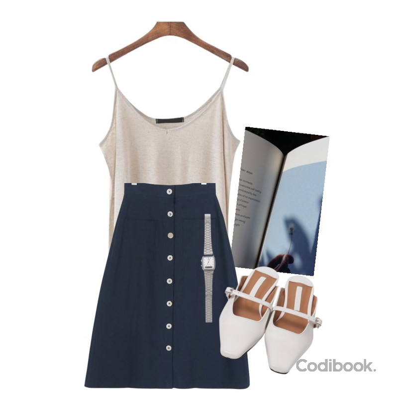 ㅇㅇ,daily monday Daily a-line linen skirt,JCOMMA 에이비 린넨 끈나시등을 매치한 코디