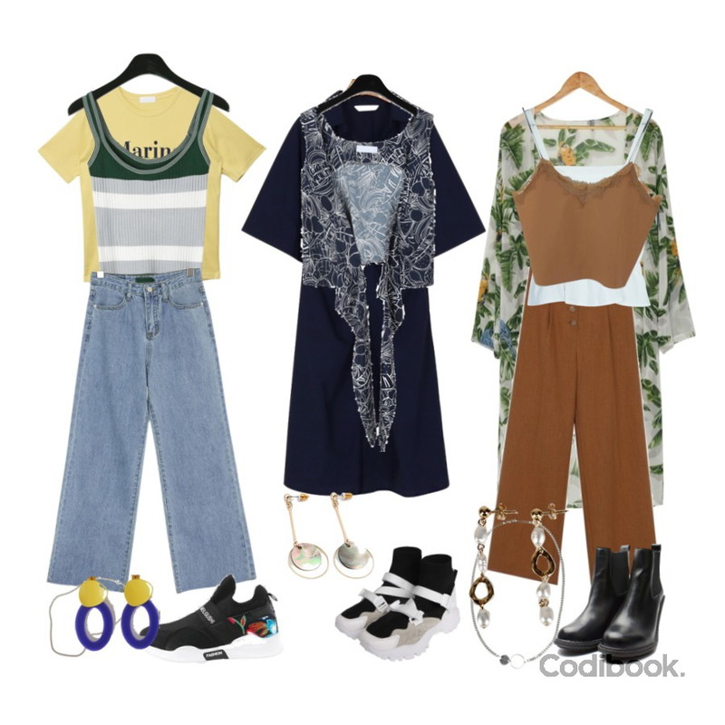 daily monday Color block golgi sleeveless,MIXXMIX Marina Lettering Top,ROCOSIX 필링 일자 데님 팬츠등을 매치한 코디