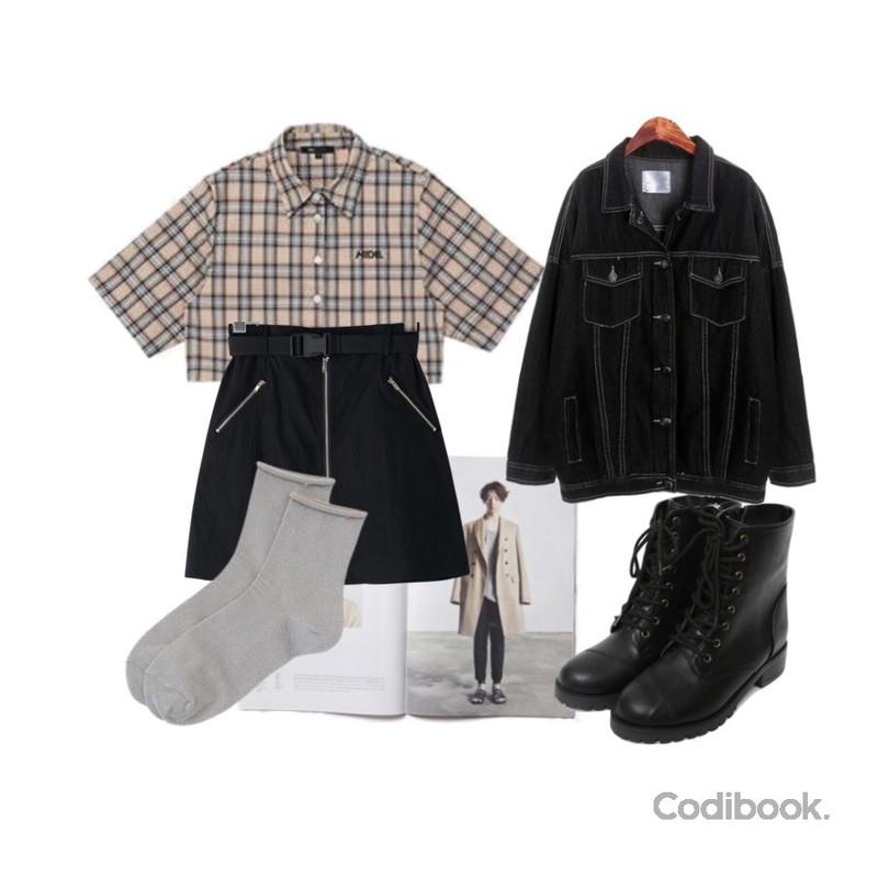 magazine02,MIXXMIX Check Crop Set,BANHARU A-line zipper detail banding mini skirt등을 매치한 코디