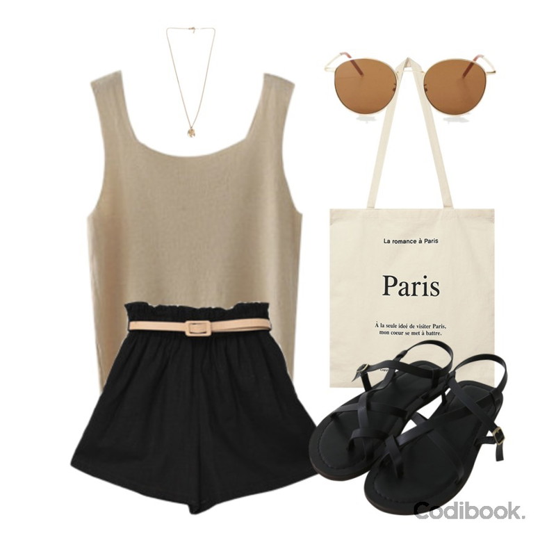 AIN gold browny sunglass,MIXXMIX Paris Lettering Eco-bag,ENVYLOOK 에보스퀘어나시등을 매치한 코디
